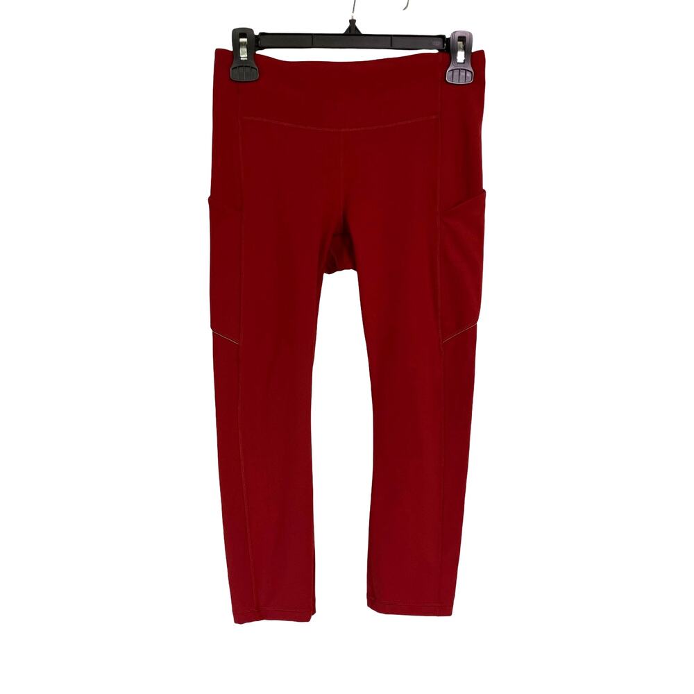 Lululemon Fast And Free Crop Red Leggings Womens 6 Side Pocket Running
